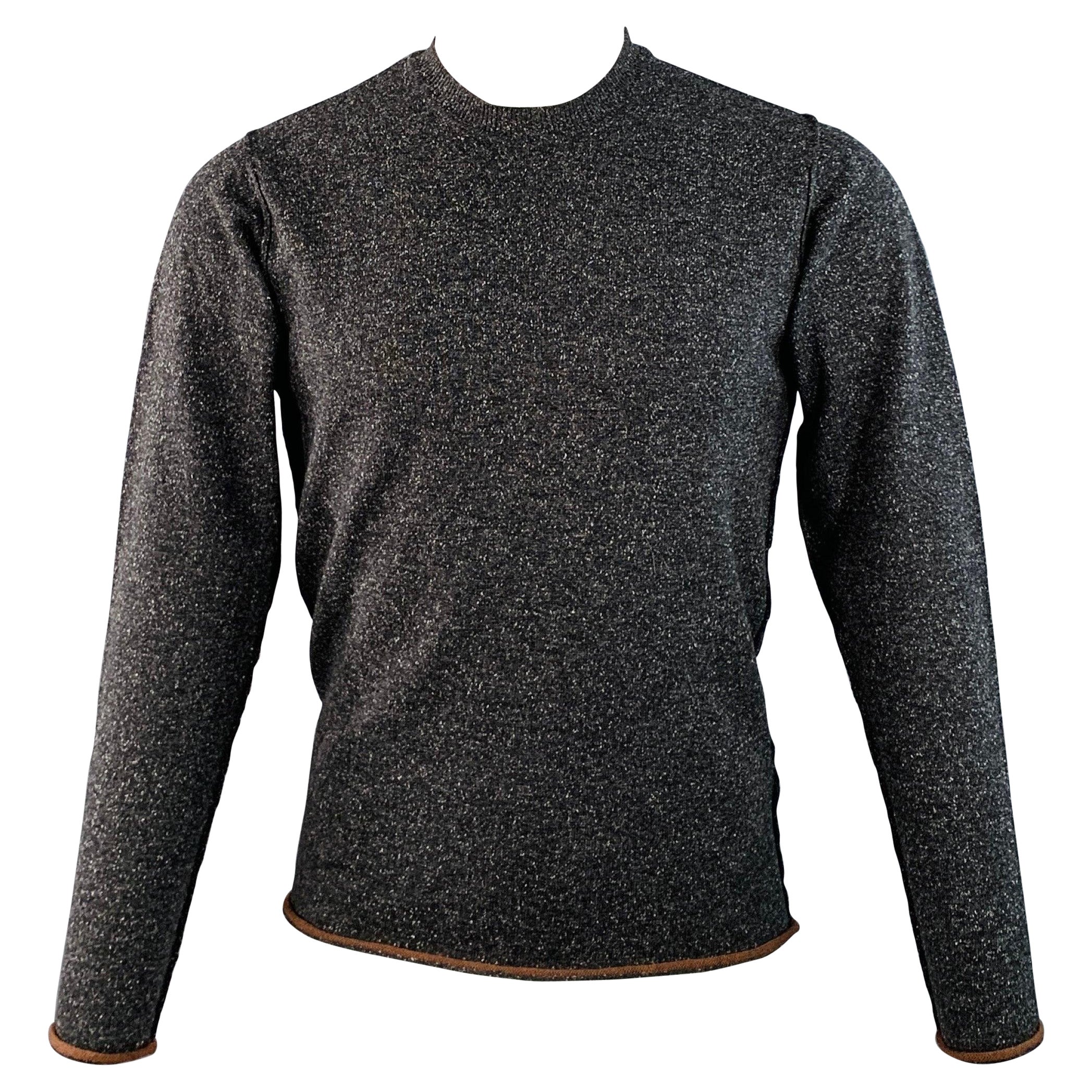 PAUL SMITH Size S Charcoal Grey Black Wool Silk Crew Neck Pullover For Sale