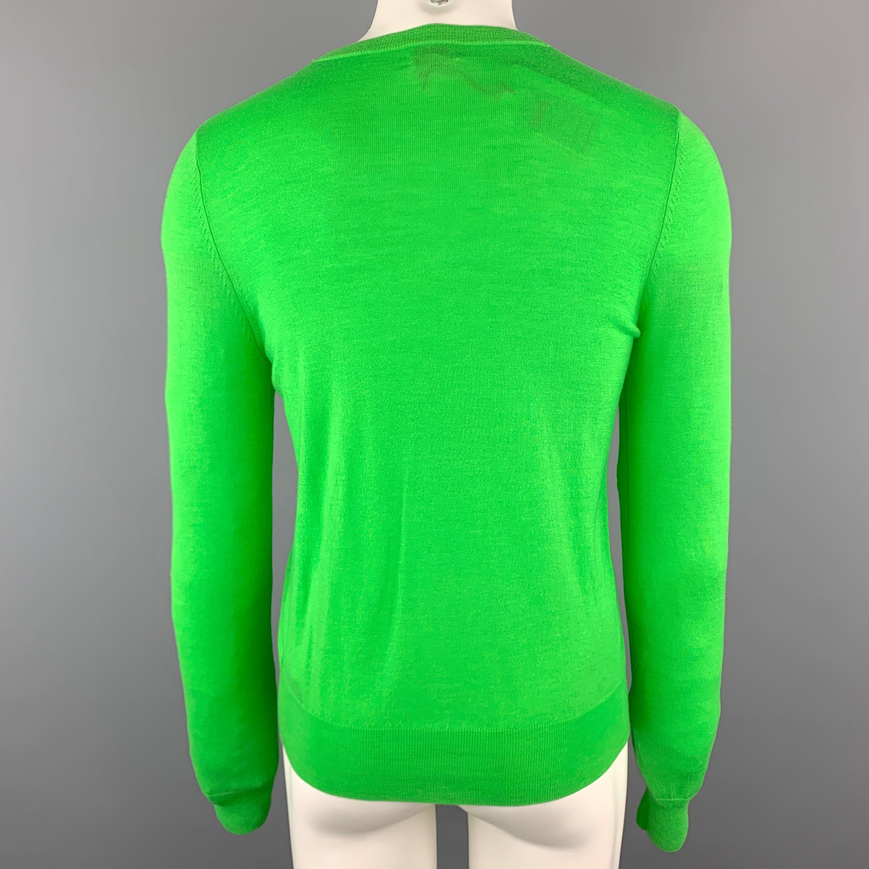 PAUL SMITH Size S Green Merino Wool Crew-Neck Pullover Sweater In Excellent Condition For Sale In San Francisco, CA