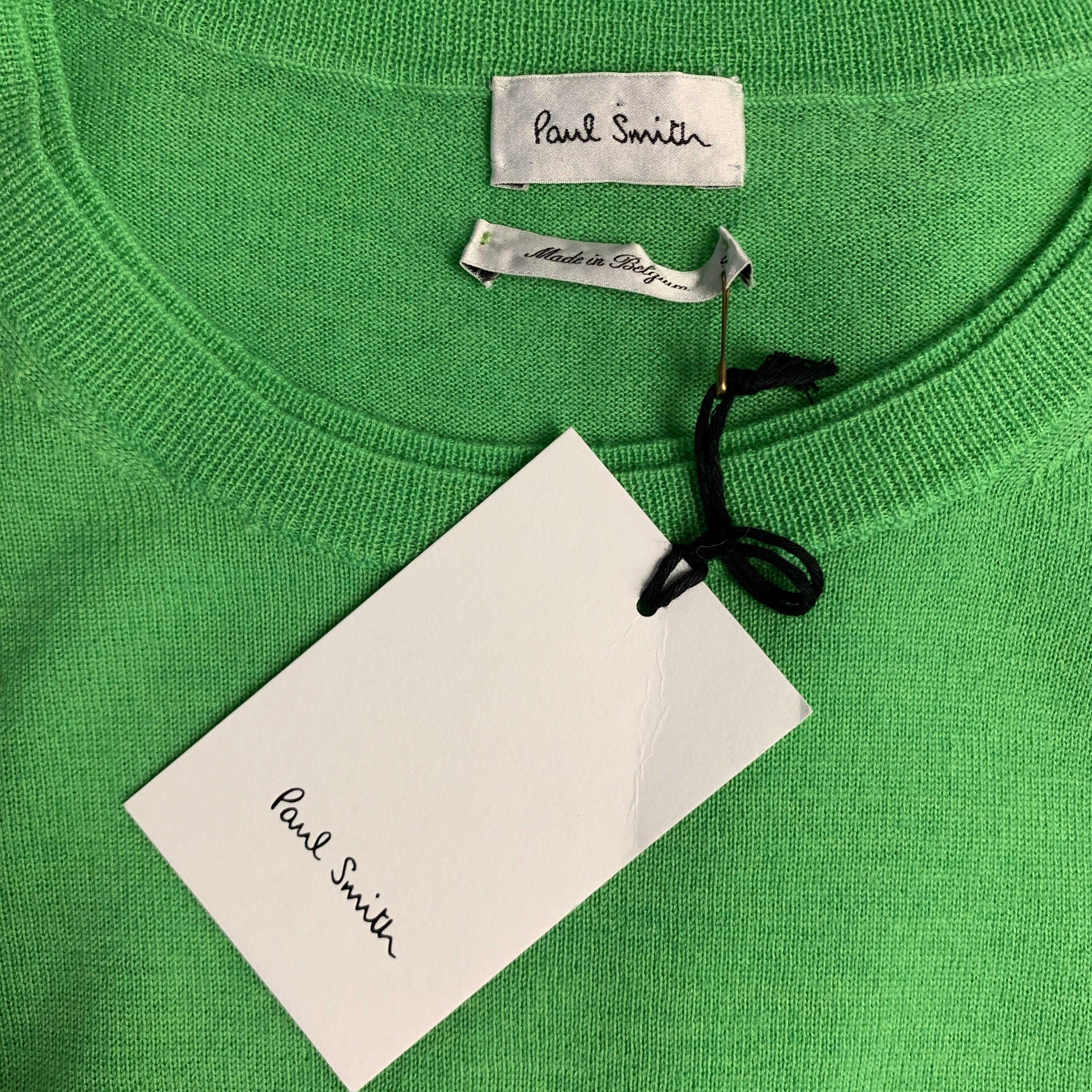PAUL SMITH Size S Green Merino Wool Crew-Neck Pullover Sweater For Sale 2