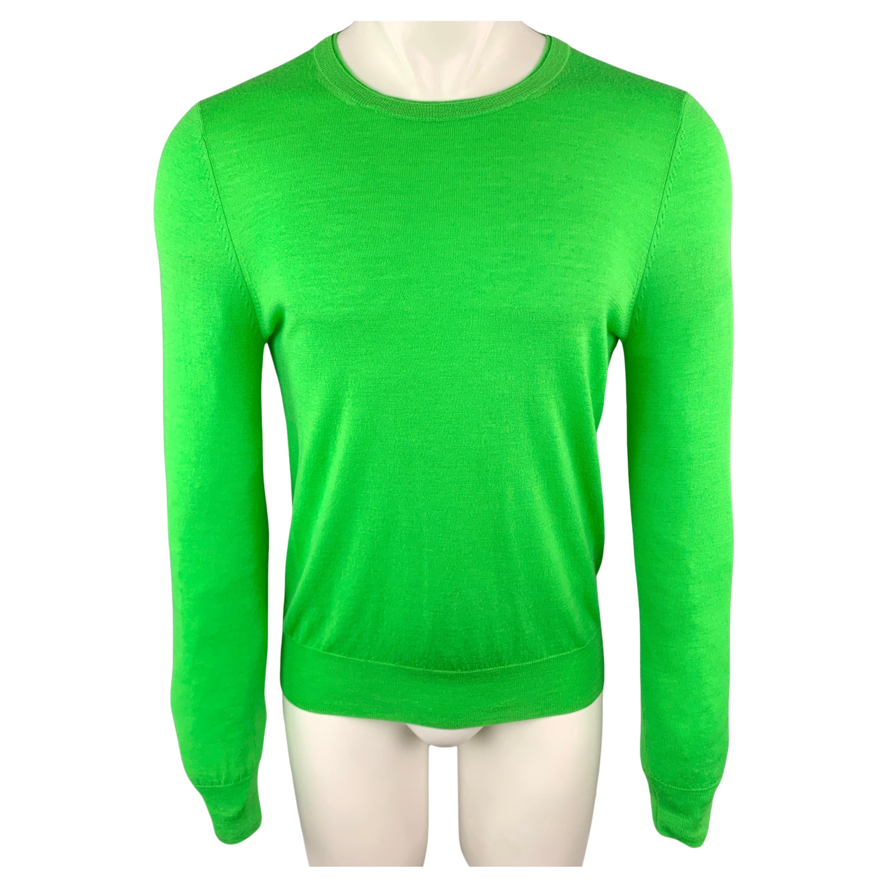 PAUL SMITH Size S Green Merino Wool Crew-Neck Pullover Sweater For Sale