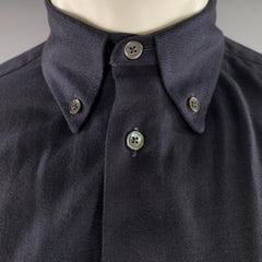 PAUL SMITH Size S Navy Herringbone Flannel Cotton Blend Button Down Shirt