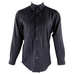 PAUL SMITH Size S Navy Herringbone Flannel Cotton Blend Button Down Shirt