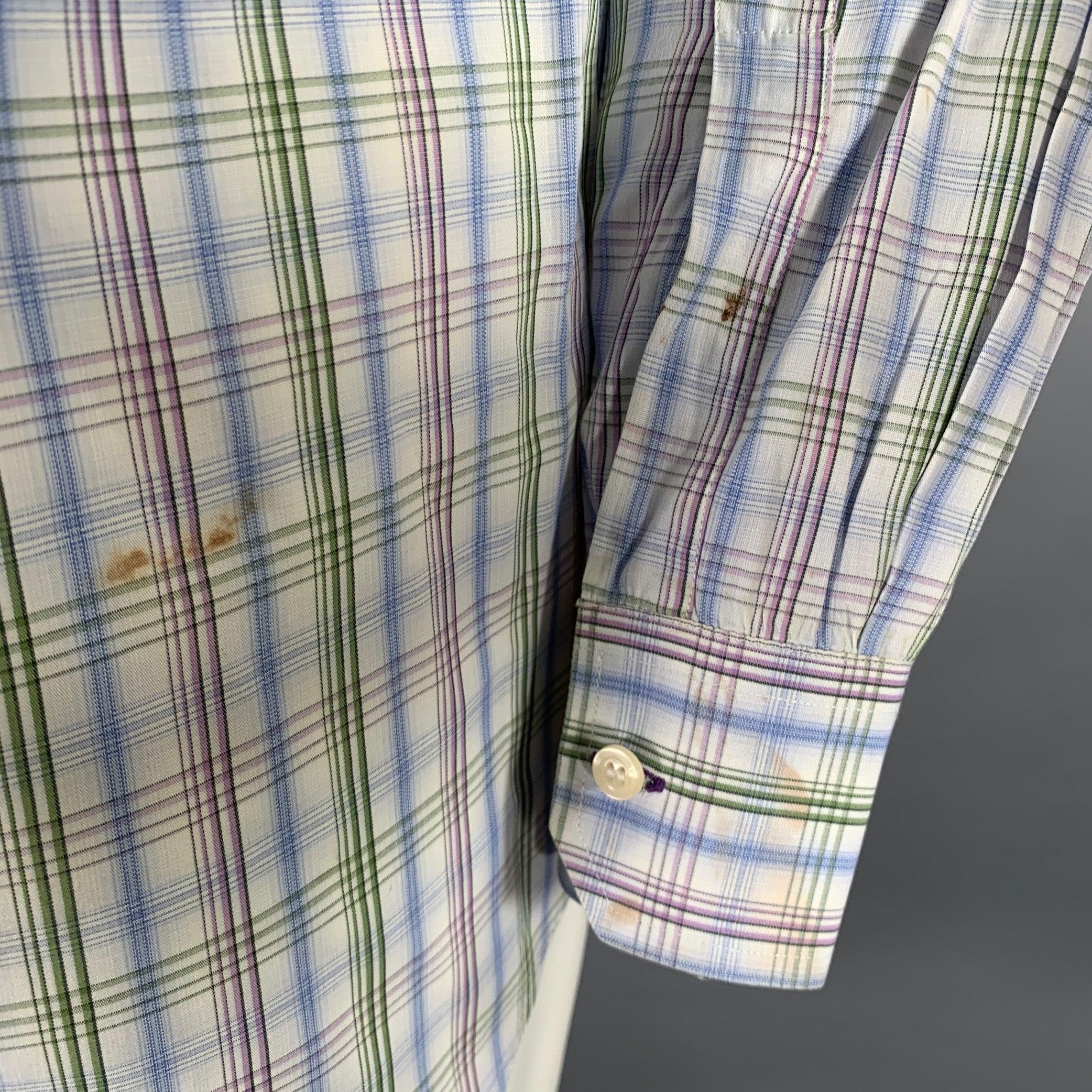 PAUL SMITH Size S White Blue Green Plaid Cotton Button Up Long Sleeve Shirt In Good Condition For Sale In San Francisco, CA