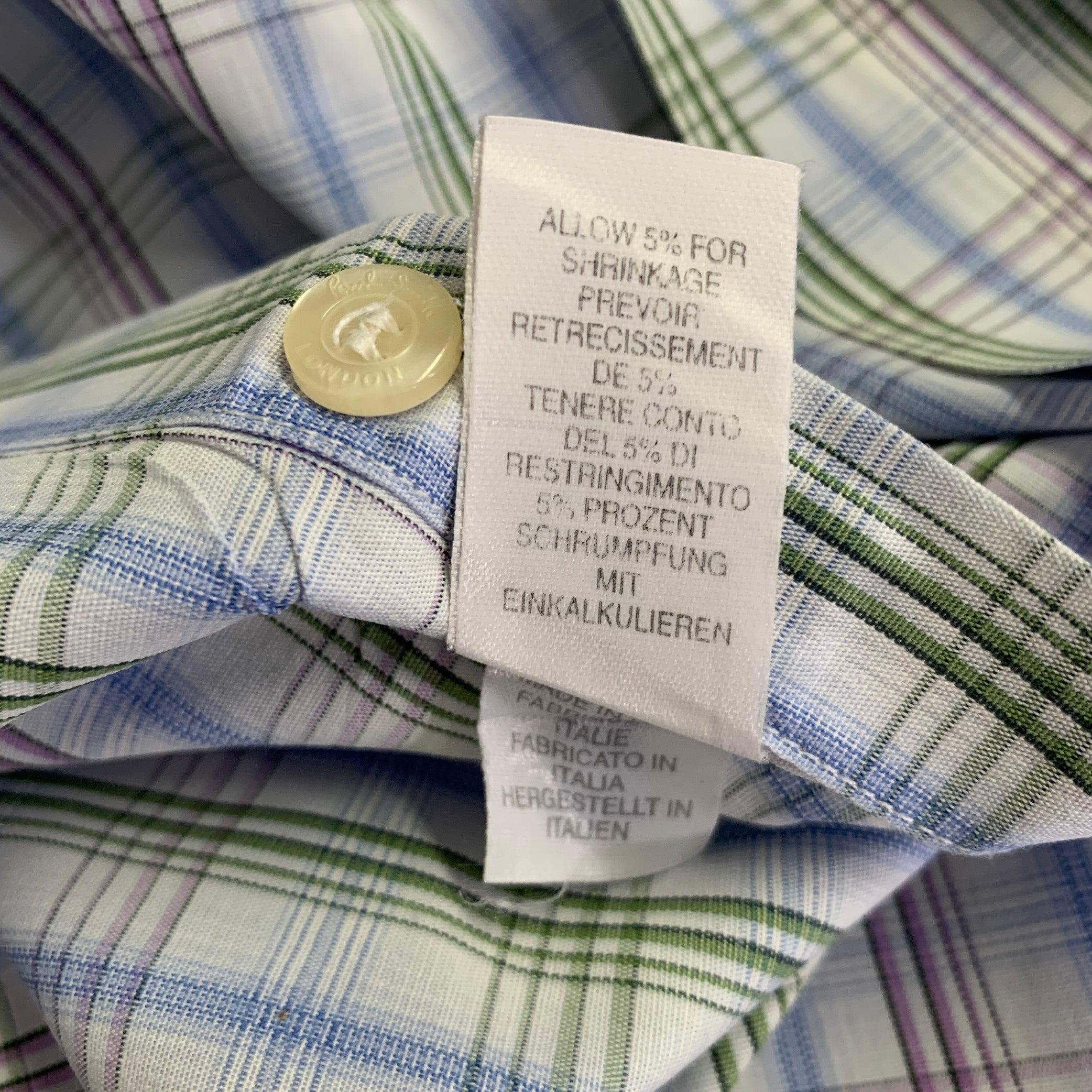 PAUL SMITH Size S White Blue Green Plaid Cotton Button Up Long Sleeve Shirt For Sale 1