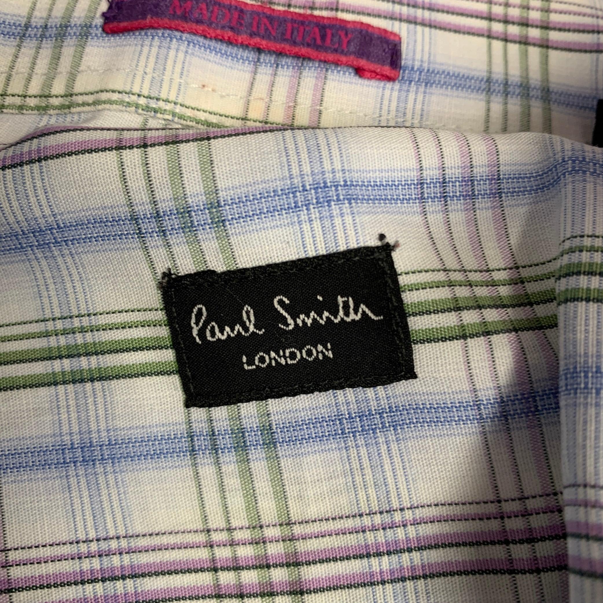 PAUL SMITH Size S White Blue Green Plaid Cotton Button Up Long Sleeve Shirt For Sale 2