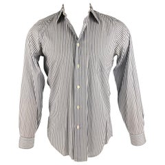 PAUL SMITH Size S White Grey Stripe Cotton Patch Pocket Long Sleeve Shirt