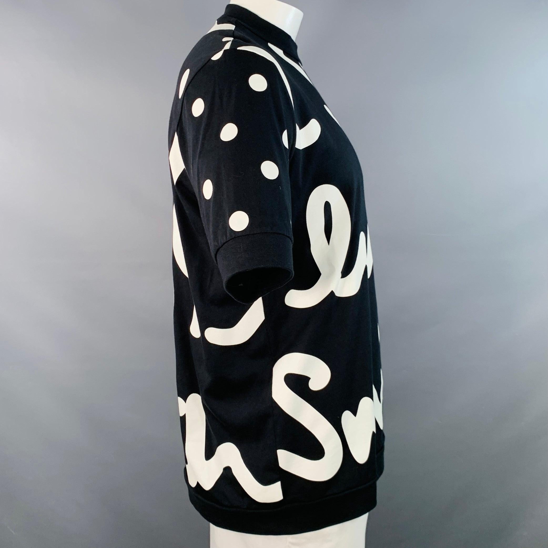 PAUL SMITH Größe XL Schwarz Weiß Logo Baumwolle Zipper Kurzarm Pullover im Zustand „Hervorragend“ im Angebot in San Francisco, CA