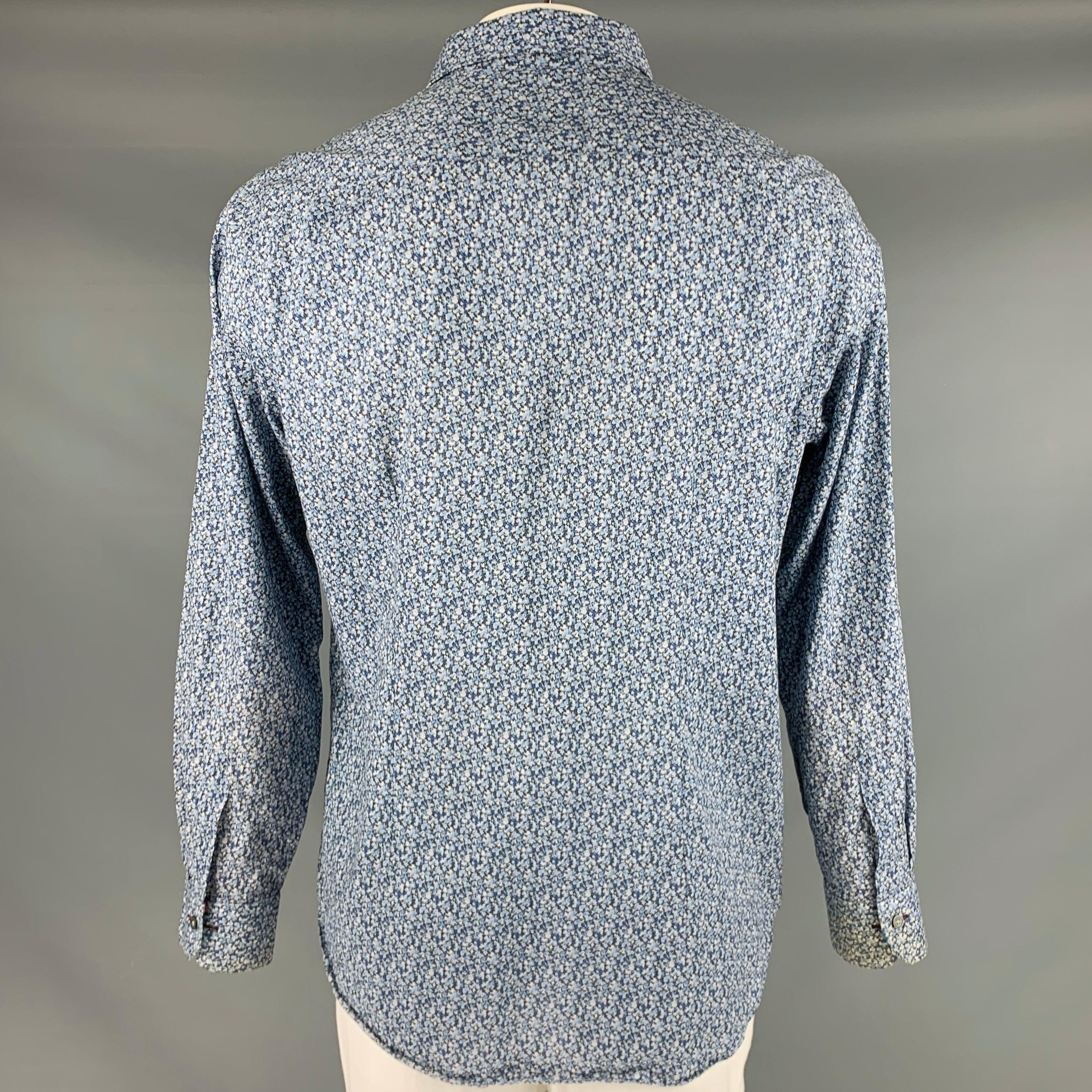 Men's PAUL SMITH Size XL Blue Abstract Print Cotton Button Up Long Sleeve Shirt For Sale