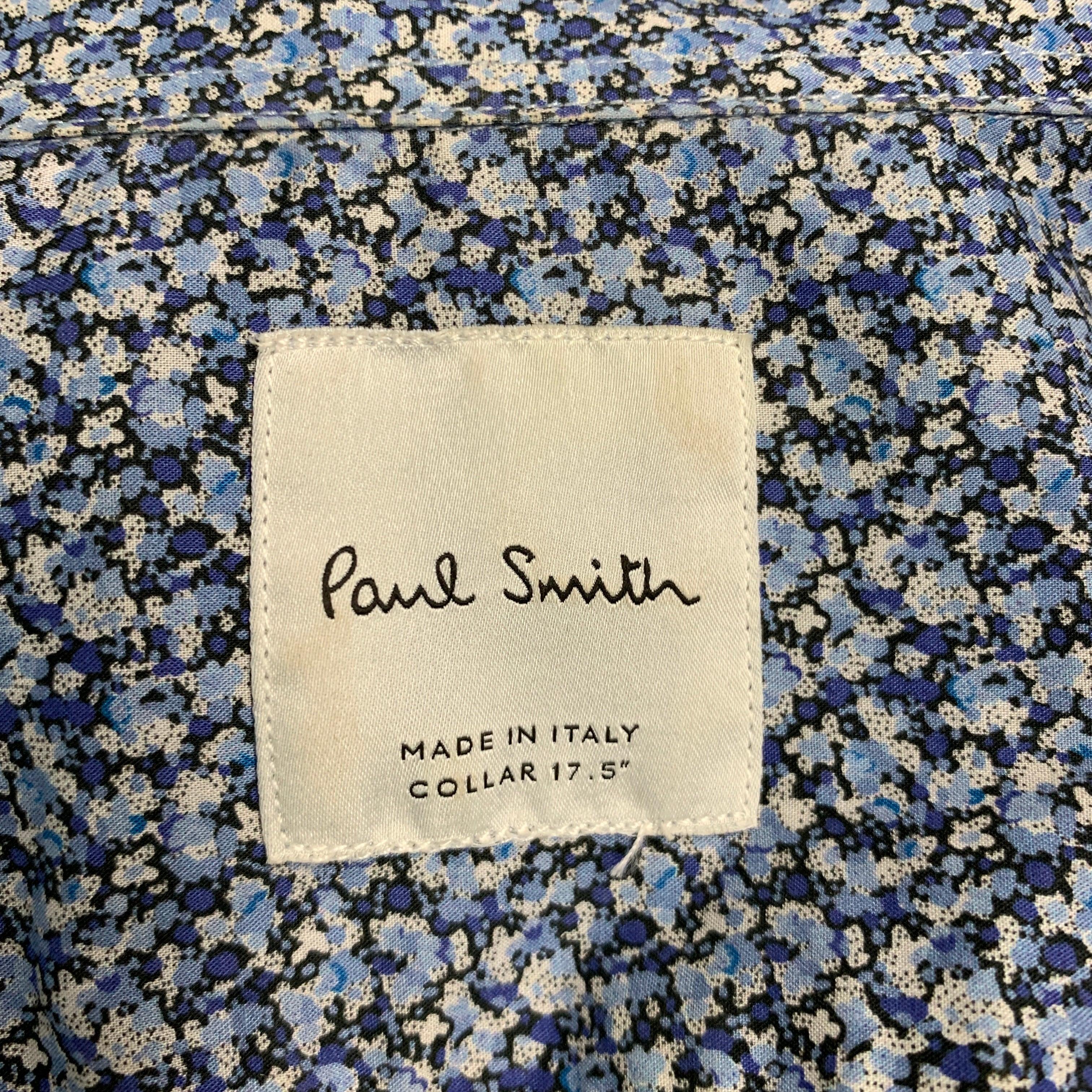 PAUL SMITH Size XL Blue Abstract Print Cotton Button Up Long Sleeve Shirt For Sale 3