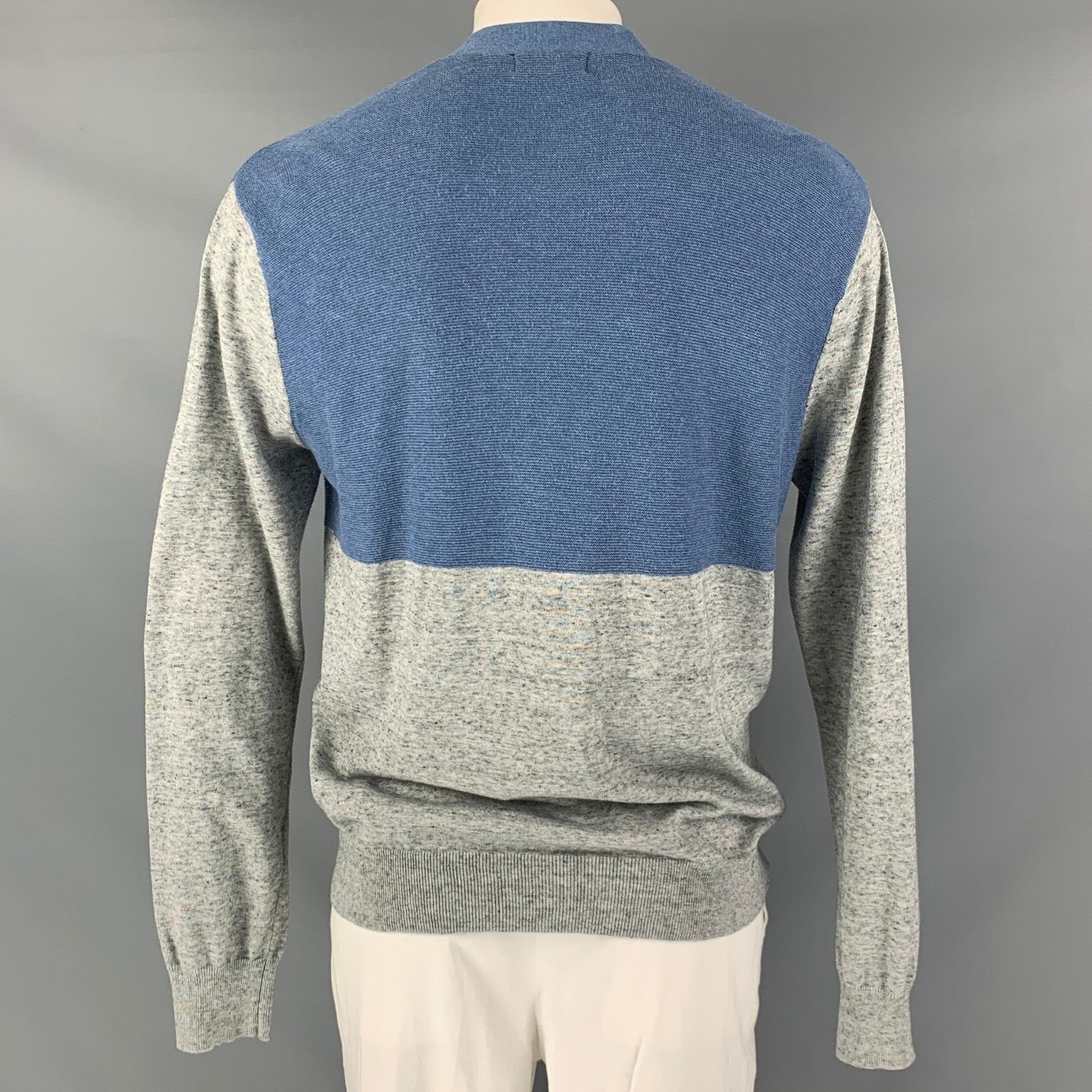 PAUL SMITH Size XL Grey Blue Color Block Cotton V-Neck Cardigan In Good Condition For Sale In San Francisco, CA