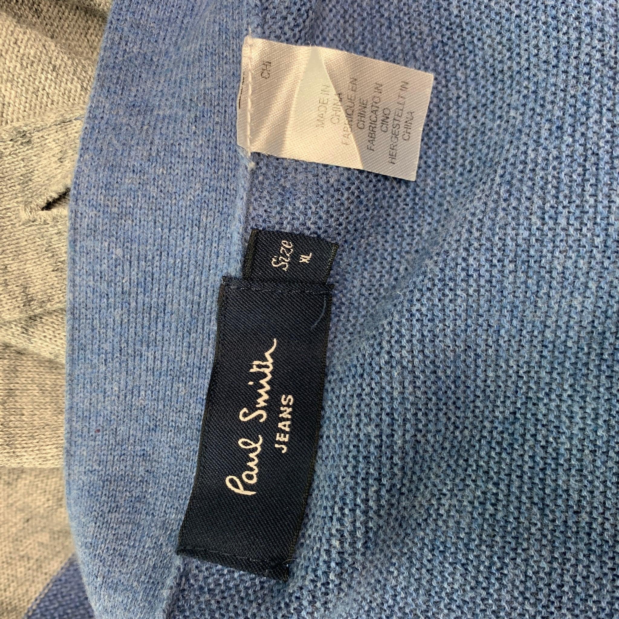 Men's PAUL SMITH Size XL Grey Blue Color Block Cotton V-Neck Cardigan For Sale