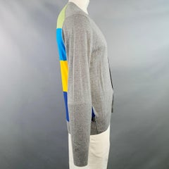 PAUL SMITH Size XL Grey Multi Color Stripe Cotton V-Neck Cardigan