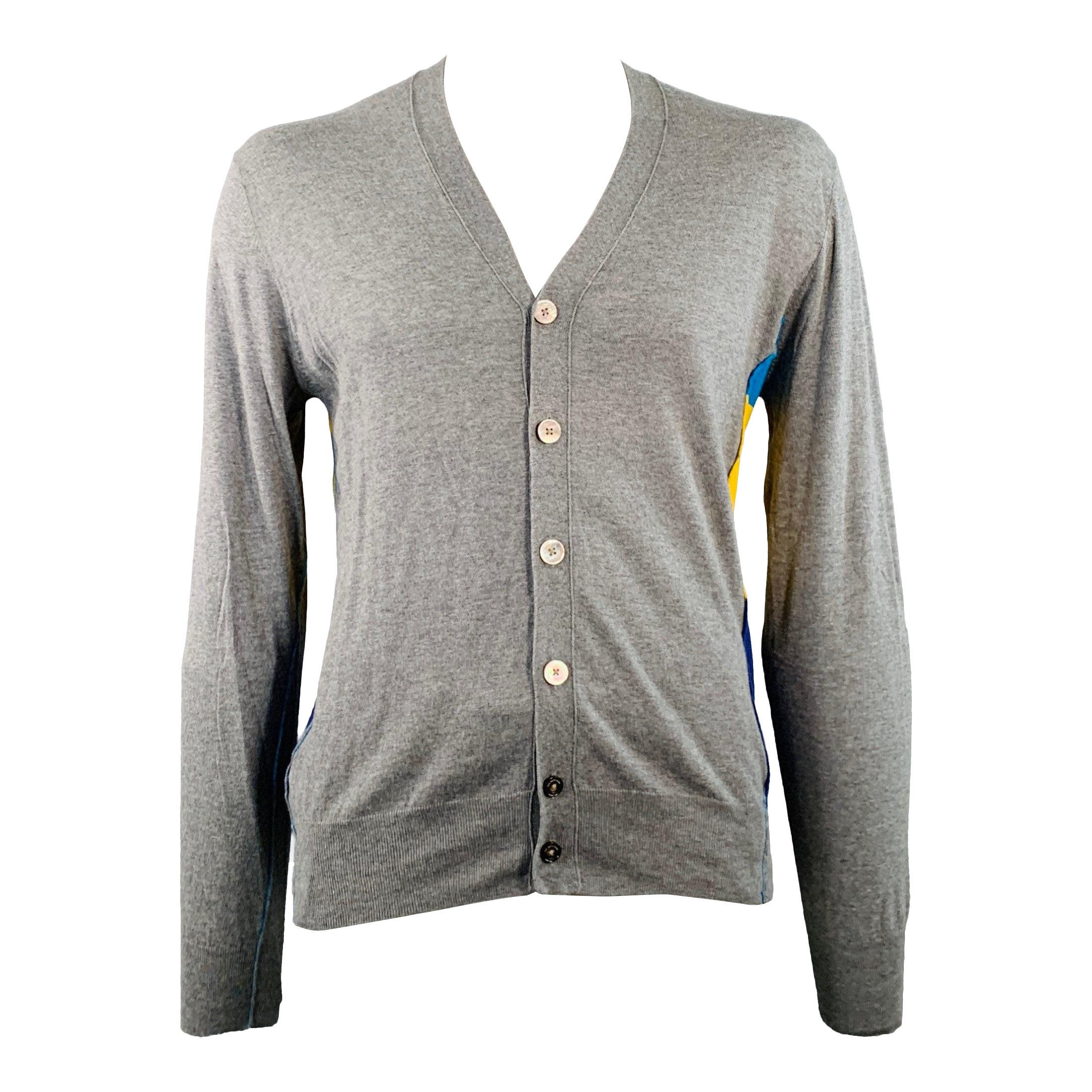 PAUL SMITH Size XL Grey Multi Color Stripe Cotton V-Neck Cardigan