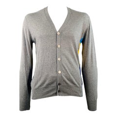 PAUL SMITH Size XL Grey Multi Color Stripe Cotton V-Neck Cardigan