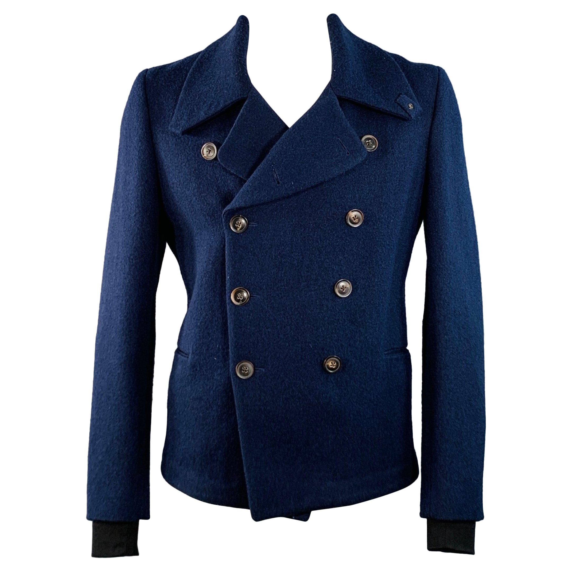 PAUL SMITH Size XL Navy Nylon Twill Double Breasted Coat