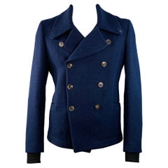 PAUL SMITH Size XL Navy Nylon Twill Double Breasted Coat
