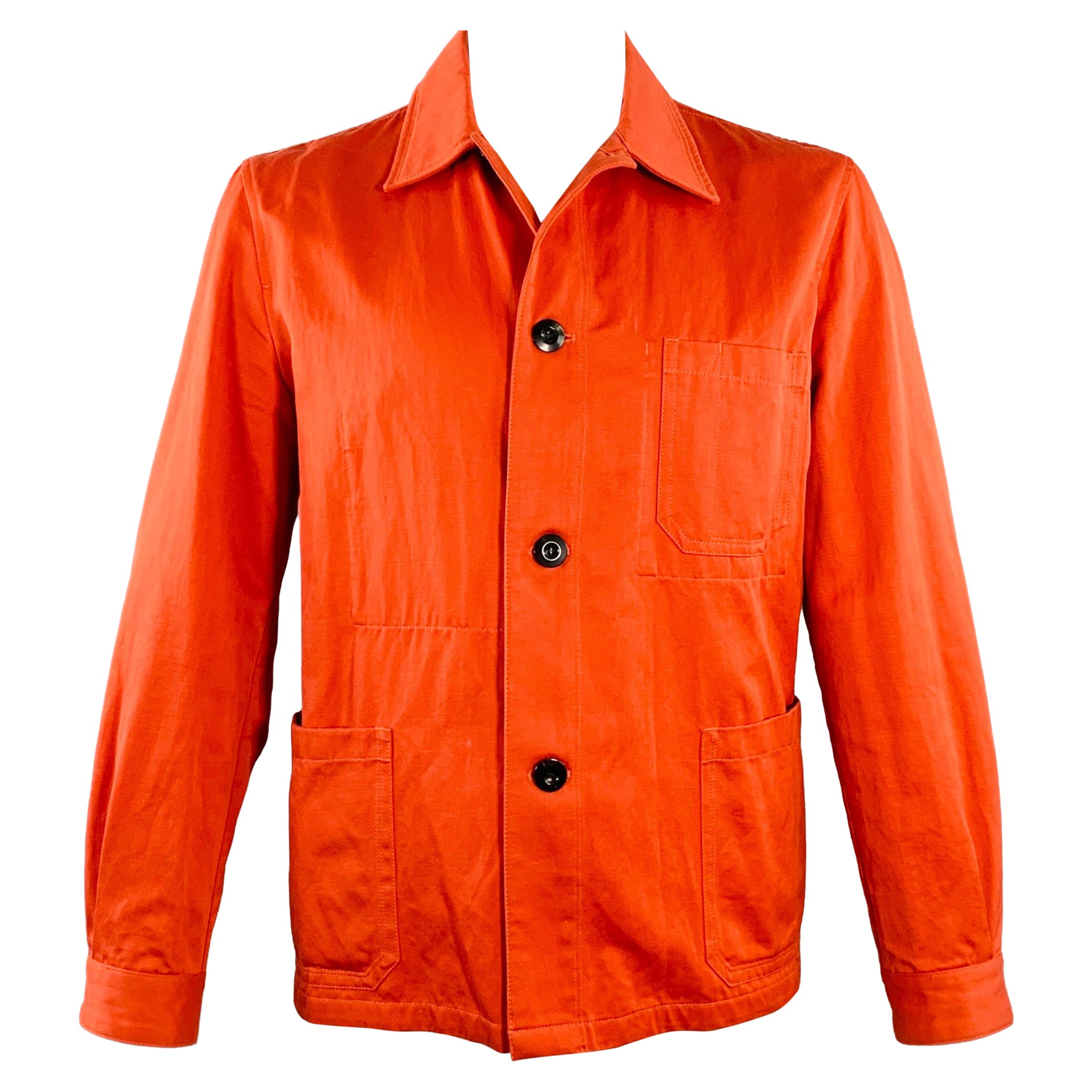 PAUL SMITH Size XL Orange Twill Linen Cotton Chore Jacket