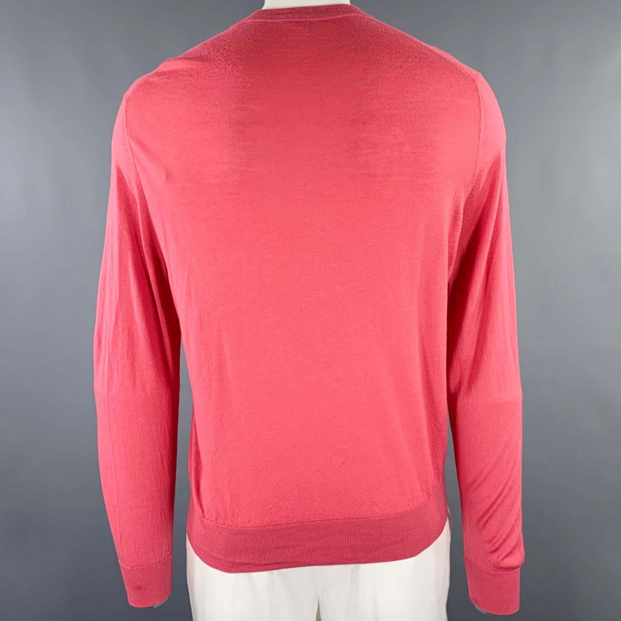 PAUL SMITH Size XL Pink Merino Wool Crew Neck Pullover In Good Condition For Sale In San Francisco, CA