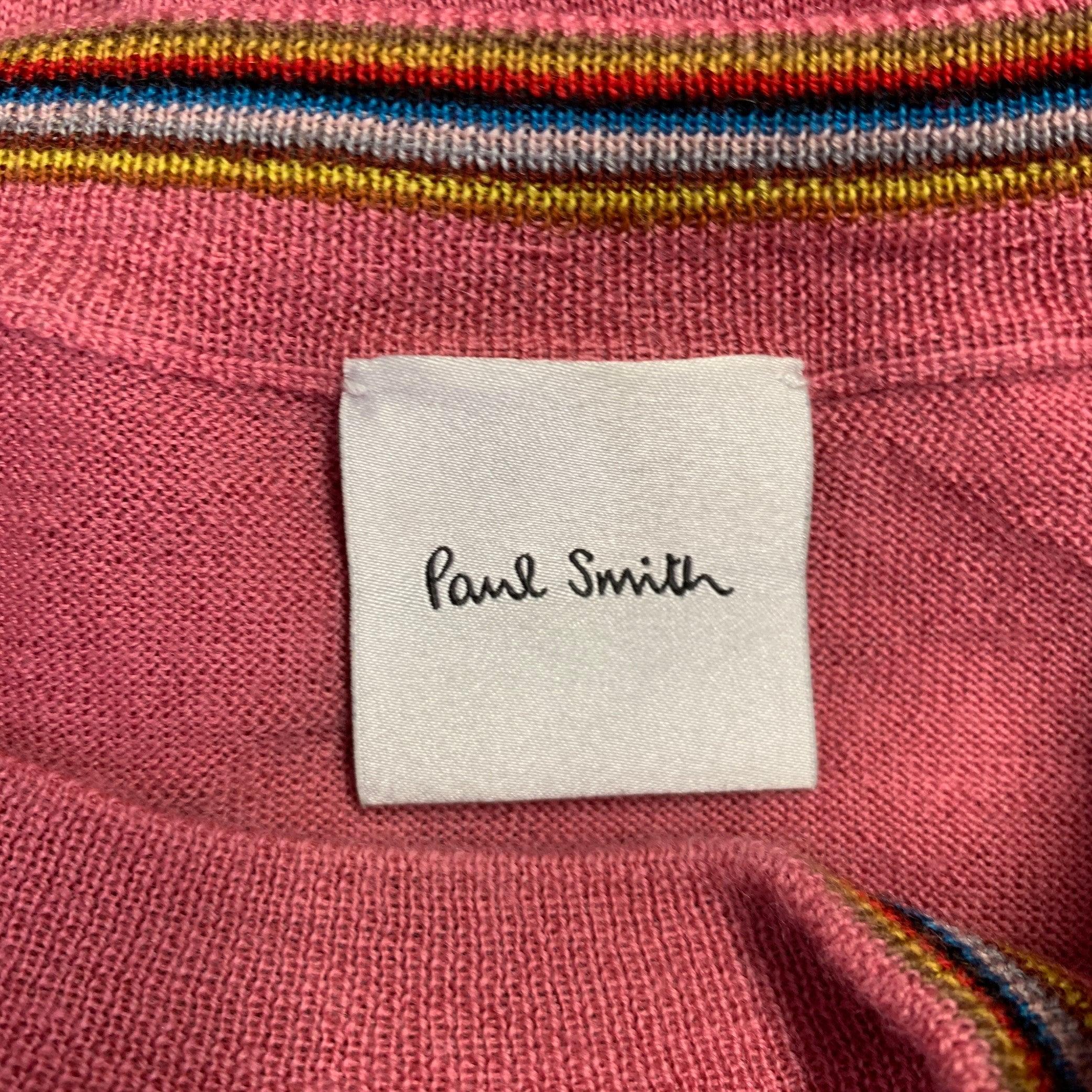 PAUL SMITH Size XL Pink Merino Wool Crew Neck Pullover For Sale 1