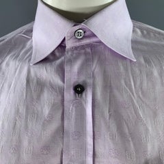 Paul Smith taglia XL, camicia a maniche lunghe in cotone jacquard viola lavanda.