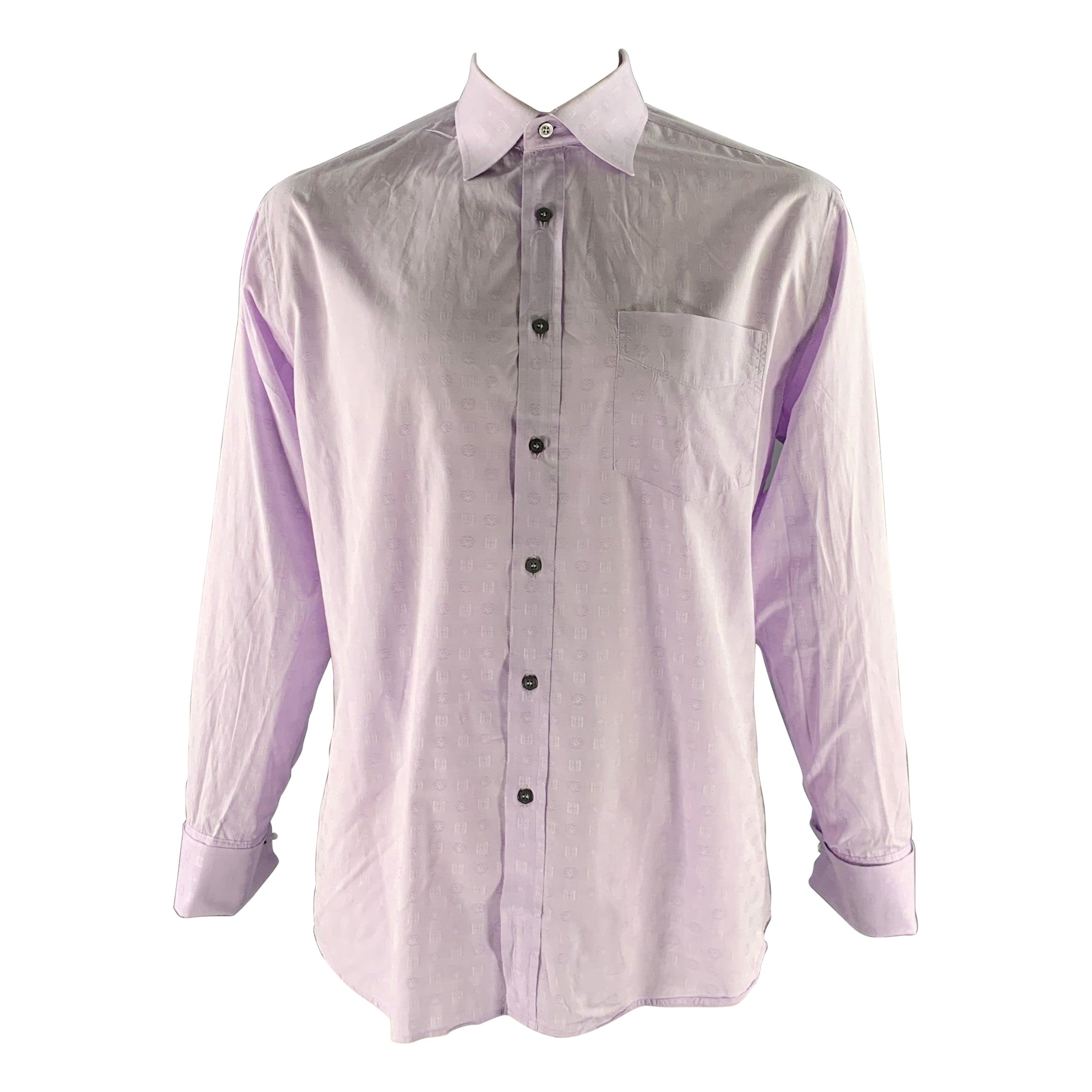PAUL SMITH Talla XL Camisa de manga larga de algodón jacquard lavanda púrpura con puños franceses