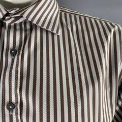 PAUL SMITH Size XL White Brown Striped Cotton Long Sleeve Shirt