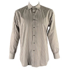 PAUL SMITH Size XL White Brown Striped Cotton Long Sleeve Shirt