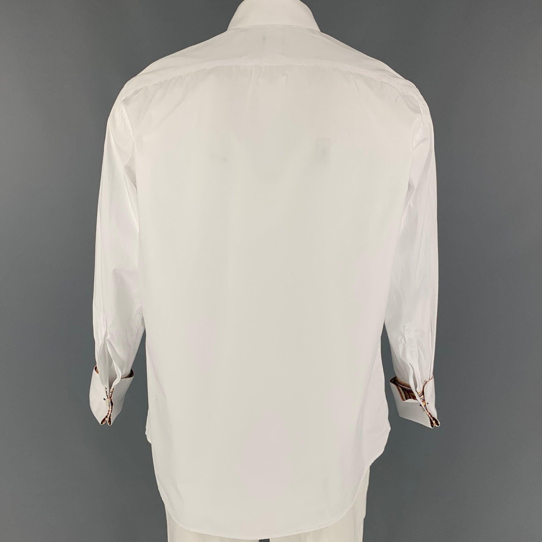PAUL SMITH Size XL White Cotton French Cuff Long Sleeve Shirt In Good Condition For Sale In San Francisco, CA