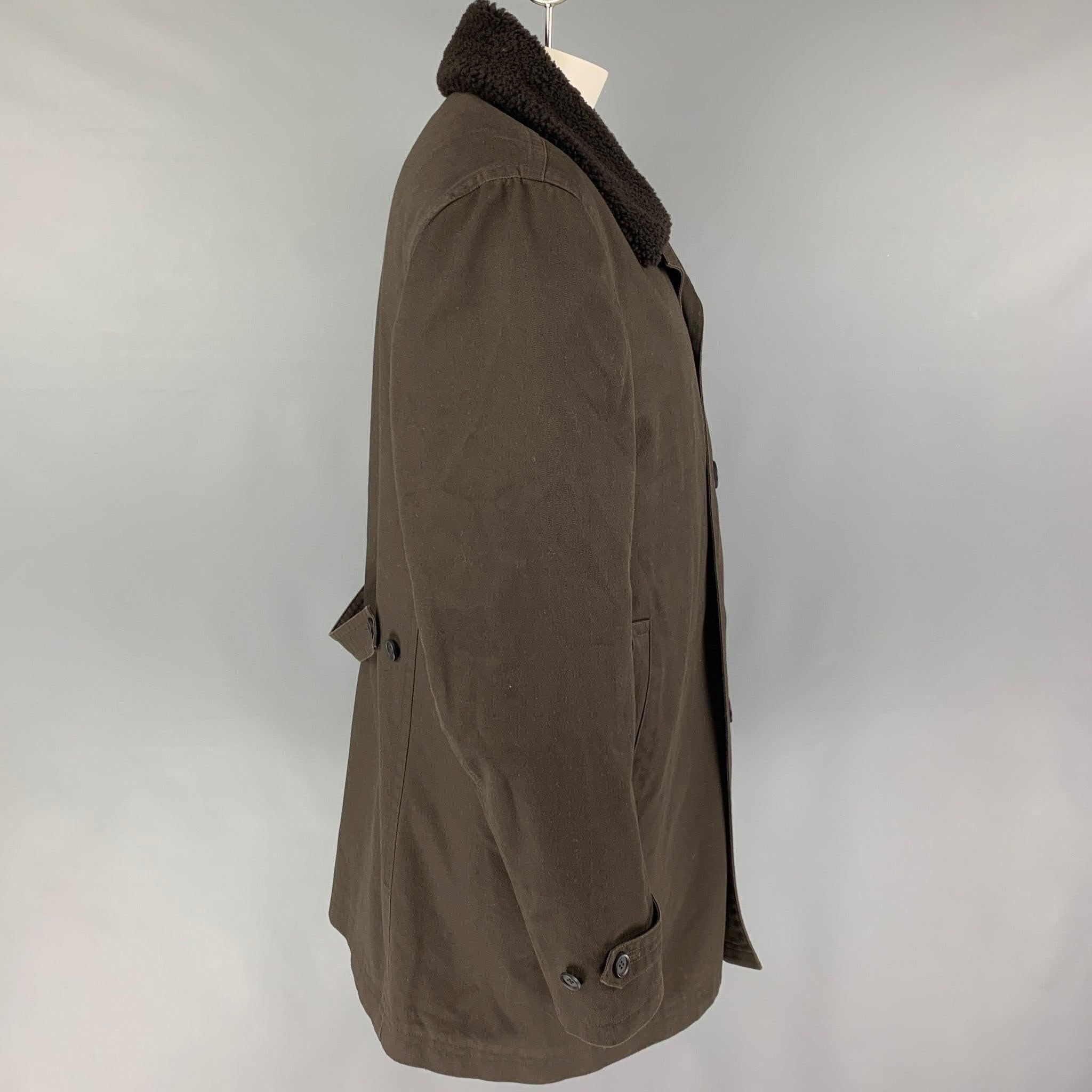PAUL SMITH Size XXL Brown Polyster Cotton Detachable Lining Coat In Good Condition For Sale In San Francisco, CA
