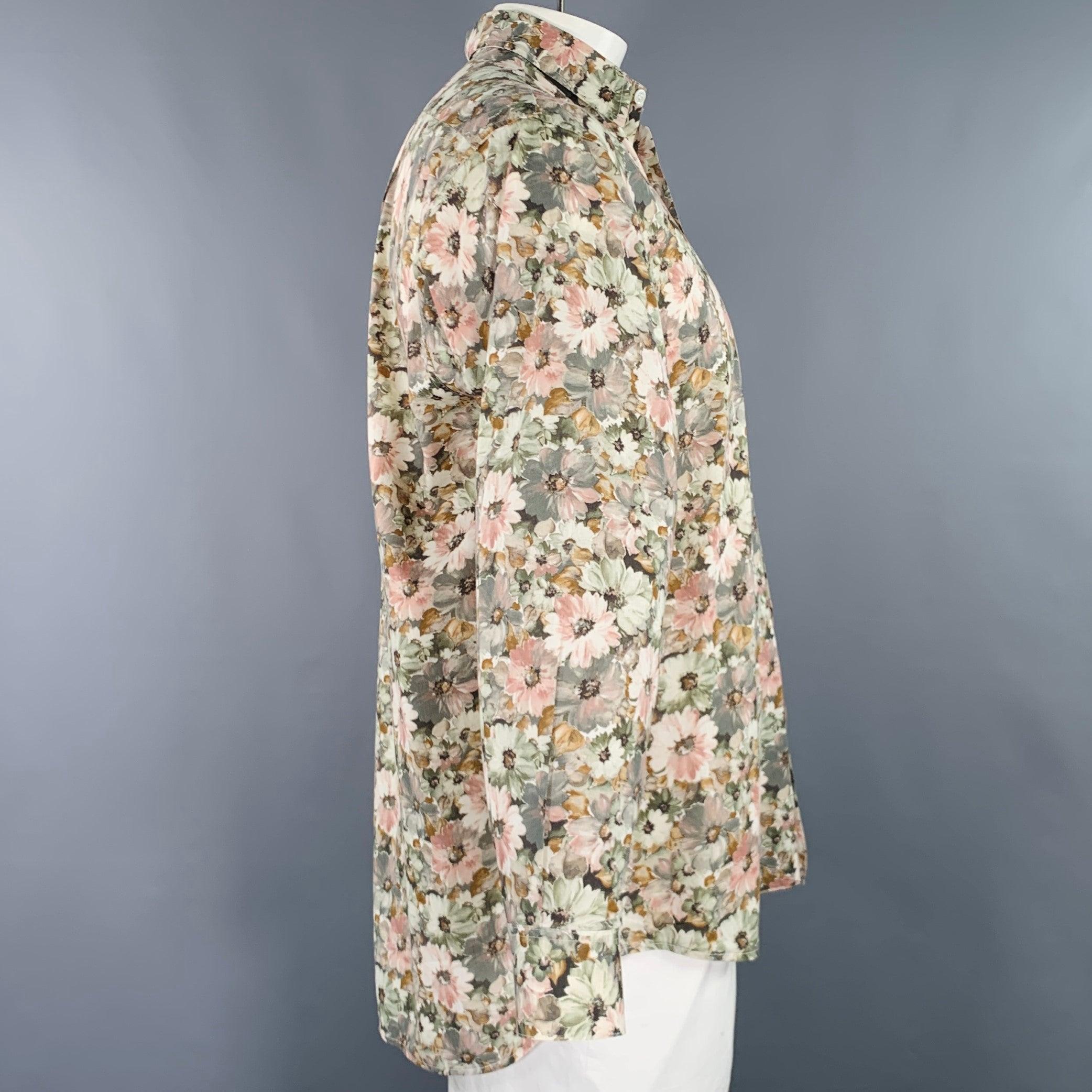 Brown PAUL SMITH Size XXL Cream Olive Floral Cotton One Pocket Long Sleeve Shirt