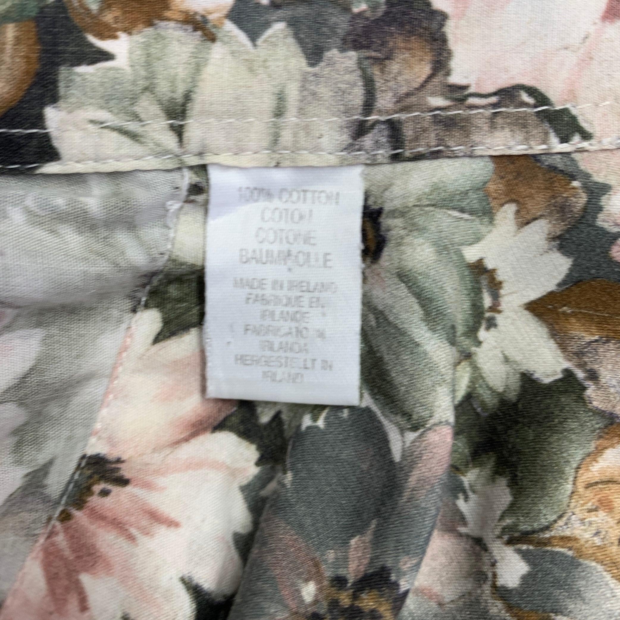 Men's PAUL SMITH Size XXL Cream Olive Floral Cotton One Pocket Long Sleeve Shirt