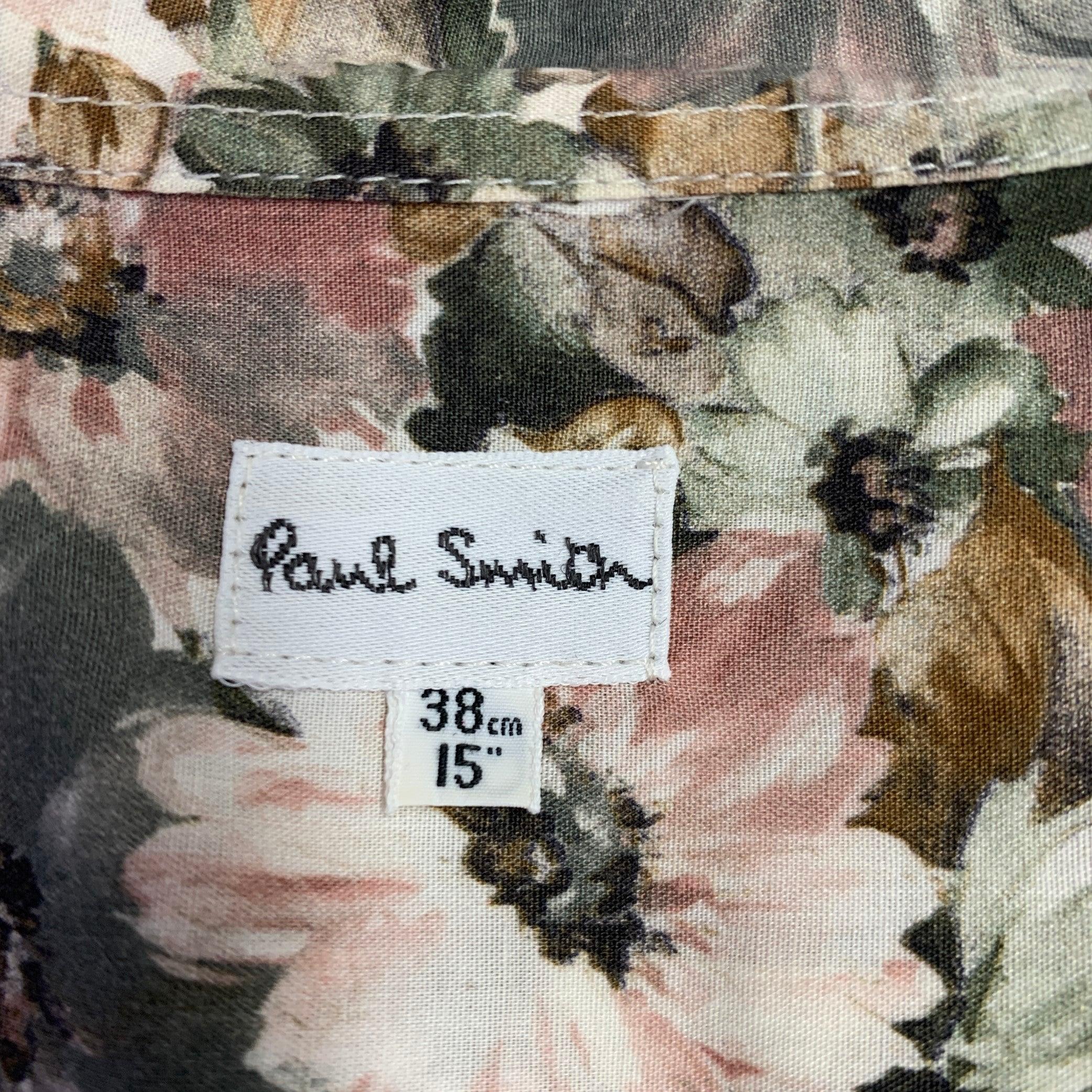 PAUL SMITH Size XXL Cream Olive Floral Cotton One Pocket Long Sleeve Shirt 1
