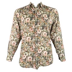 PAUL SMITH Size XXL Cream Olive Floral Cotton One Pocket Long Sleeve Shirt