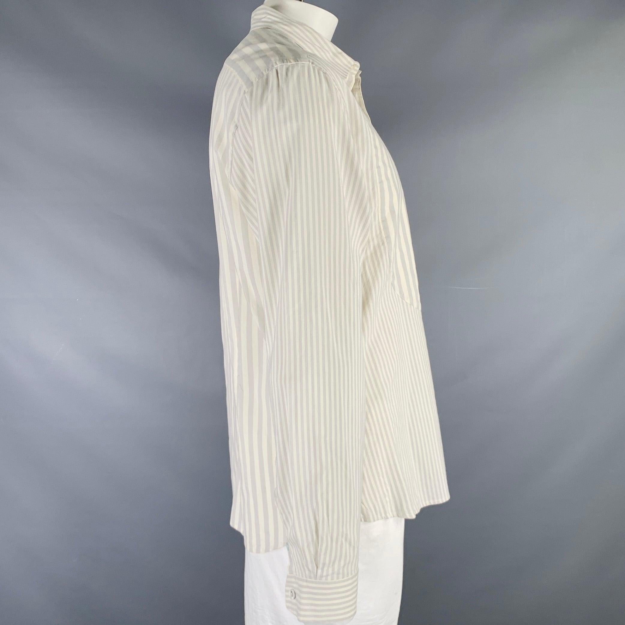 Beige PAUL SMITH - Chemise à manches longues boutonnée en coton à rayures grises et beiges, taille XXL en vente