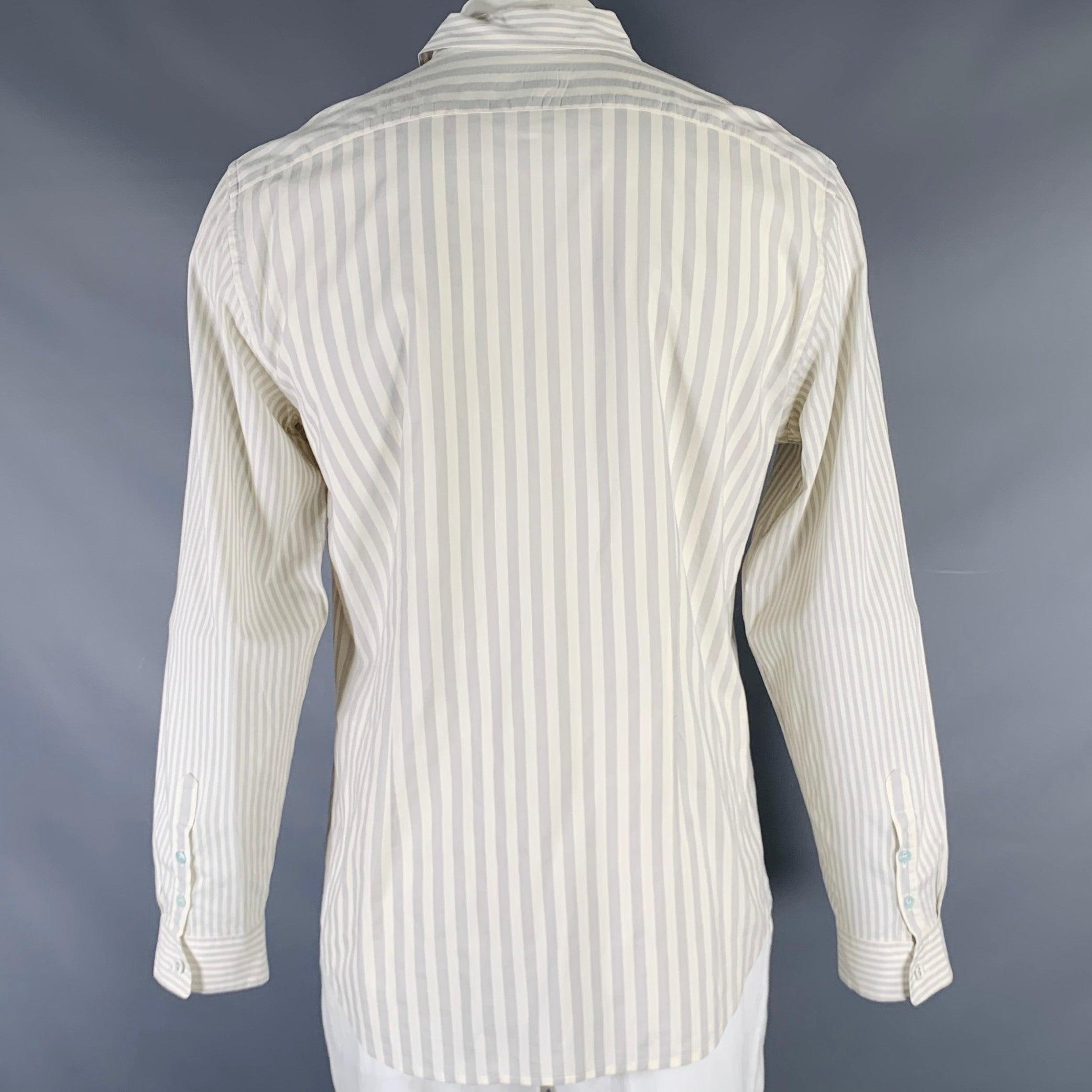 PAUL SMITH - Chemise à manches longues boutonnée en coton à rayures grises et beiges, taille XXL Excellent état - En vente à San Francisco, CA