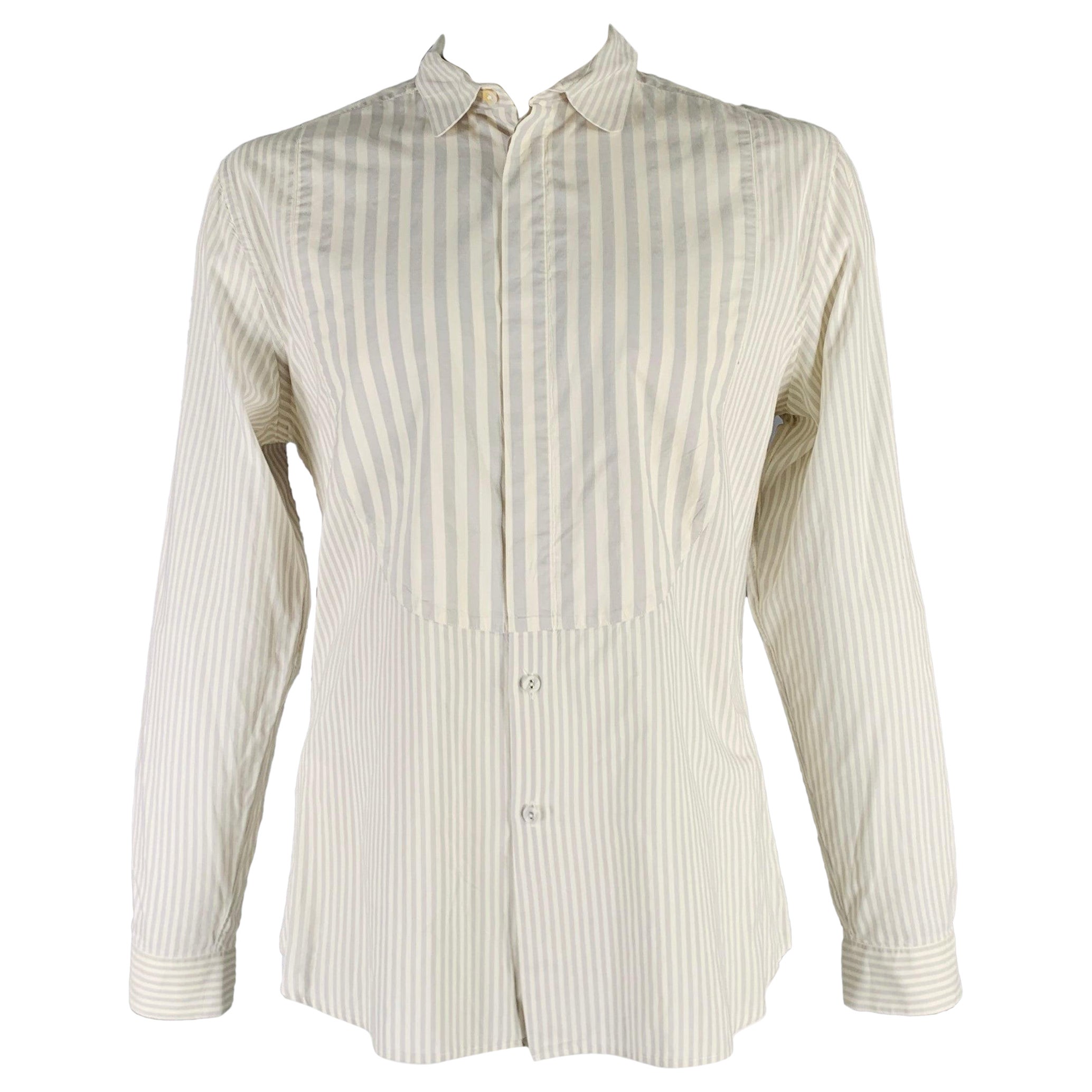 PAUL SMITH Camisa de manga larga con botones de algodón a rayas beige gris talla XXL