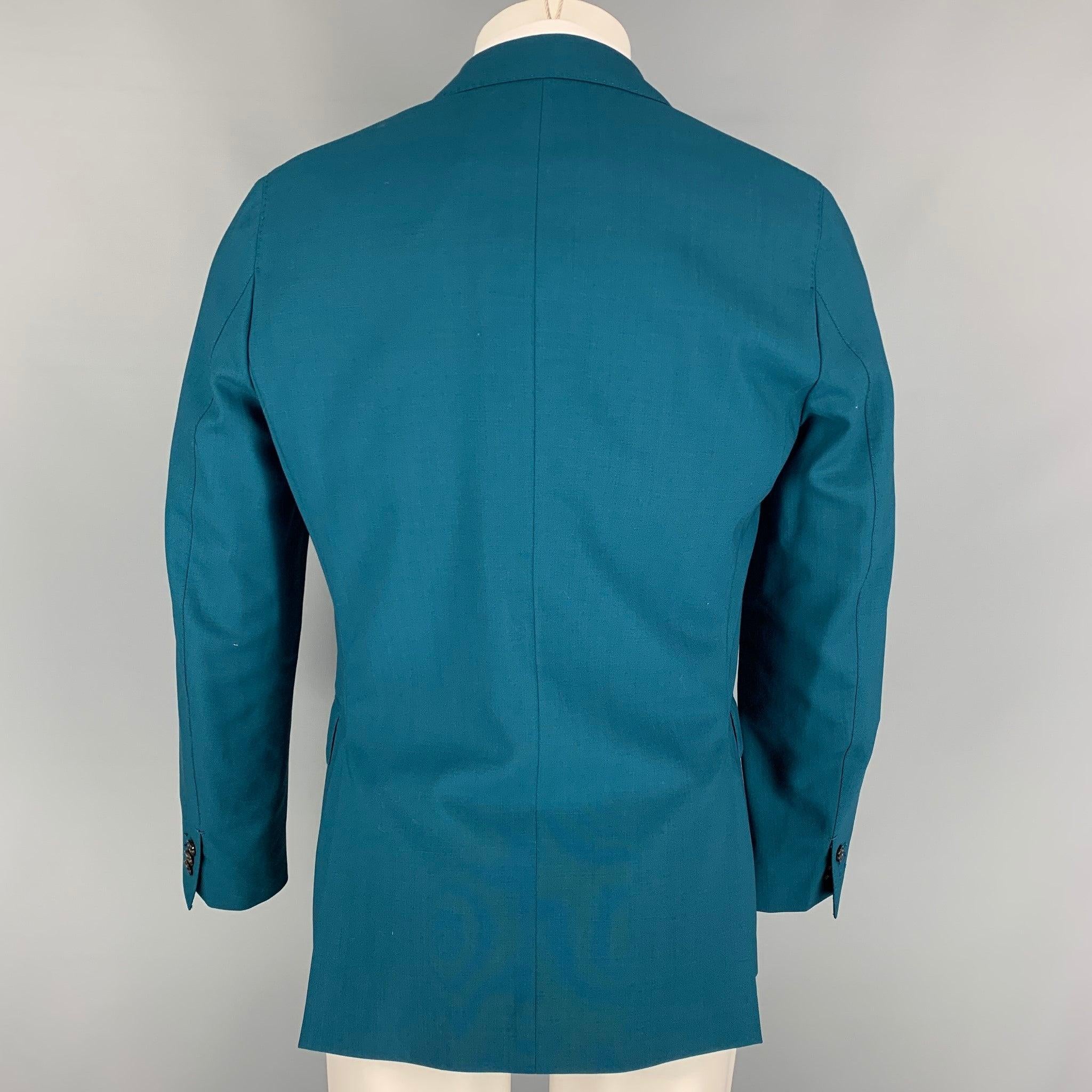 Men's PAUL SMITH Soho Fit Size 38 Teal Peak Lapel Regular Wool Sport Coat For Sale