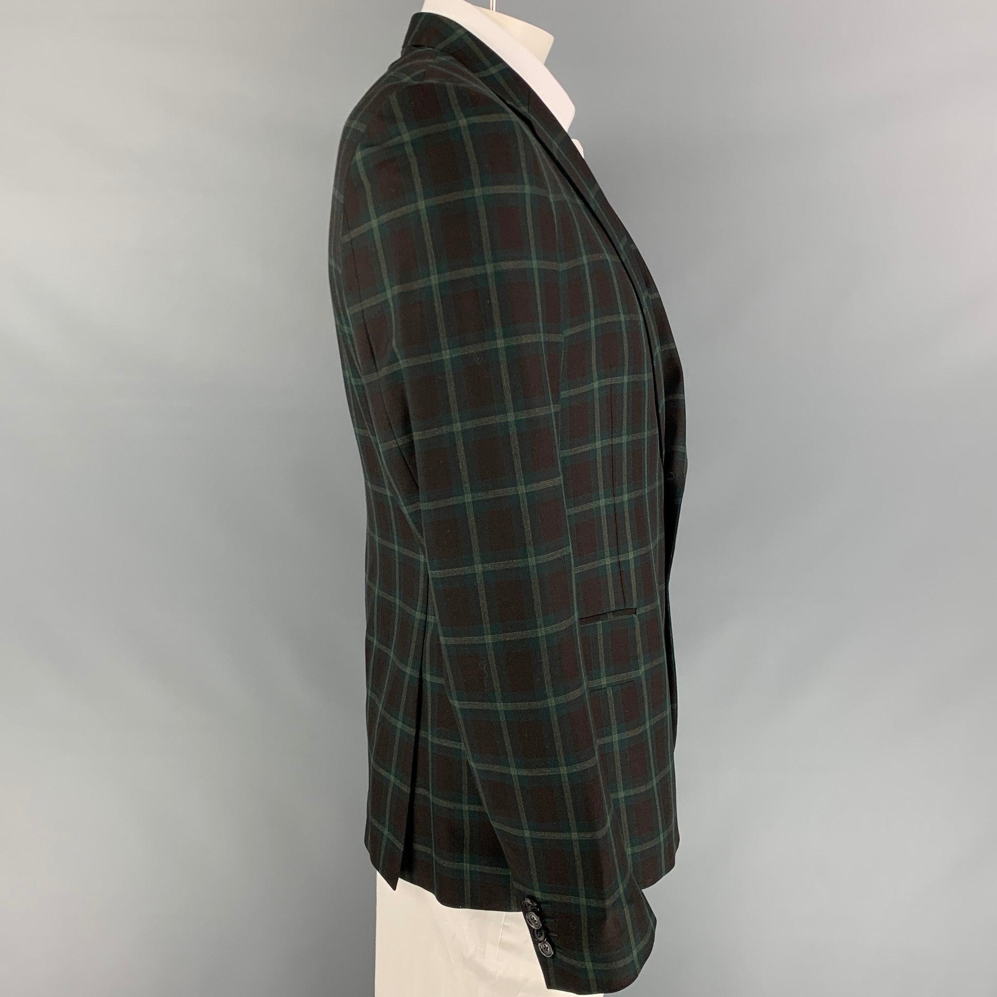 PAUL SMITH Soho Fit Size 46 Brown & Green Plaid Wool Notch Lapel Sport Coat In Good Condition For Sale In San Francisco, CA
