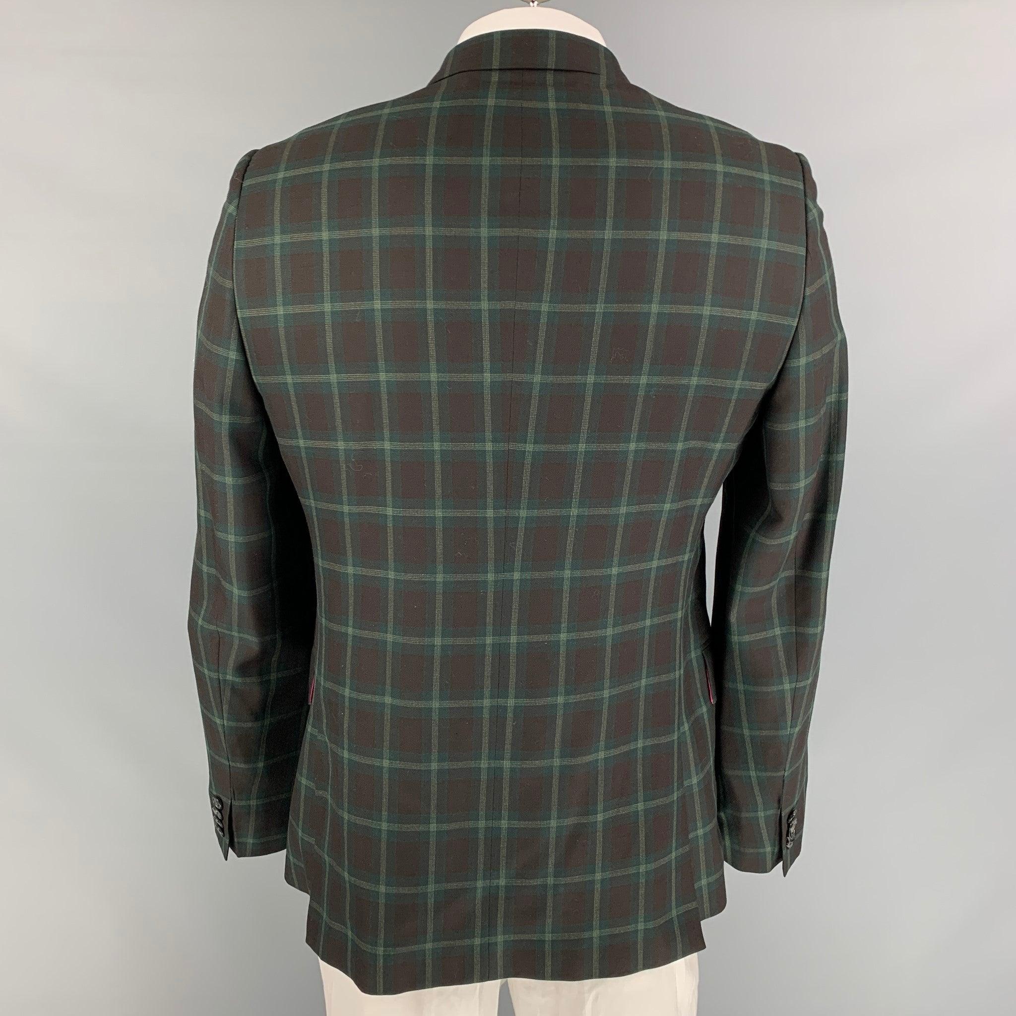 Men's PAUL SMITH Soho Fit Size 46 Brown & Green Plaid Wool Notch Lapel Sport Coat For Sale