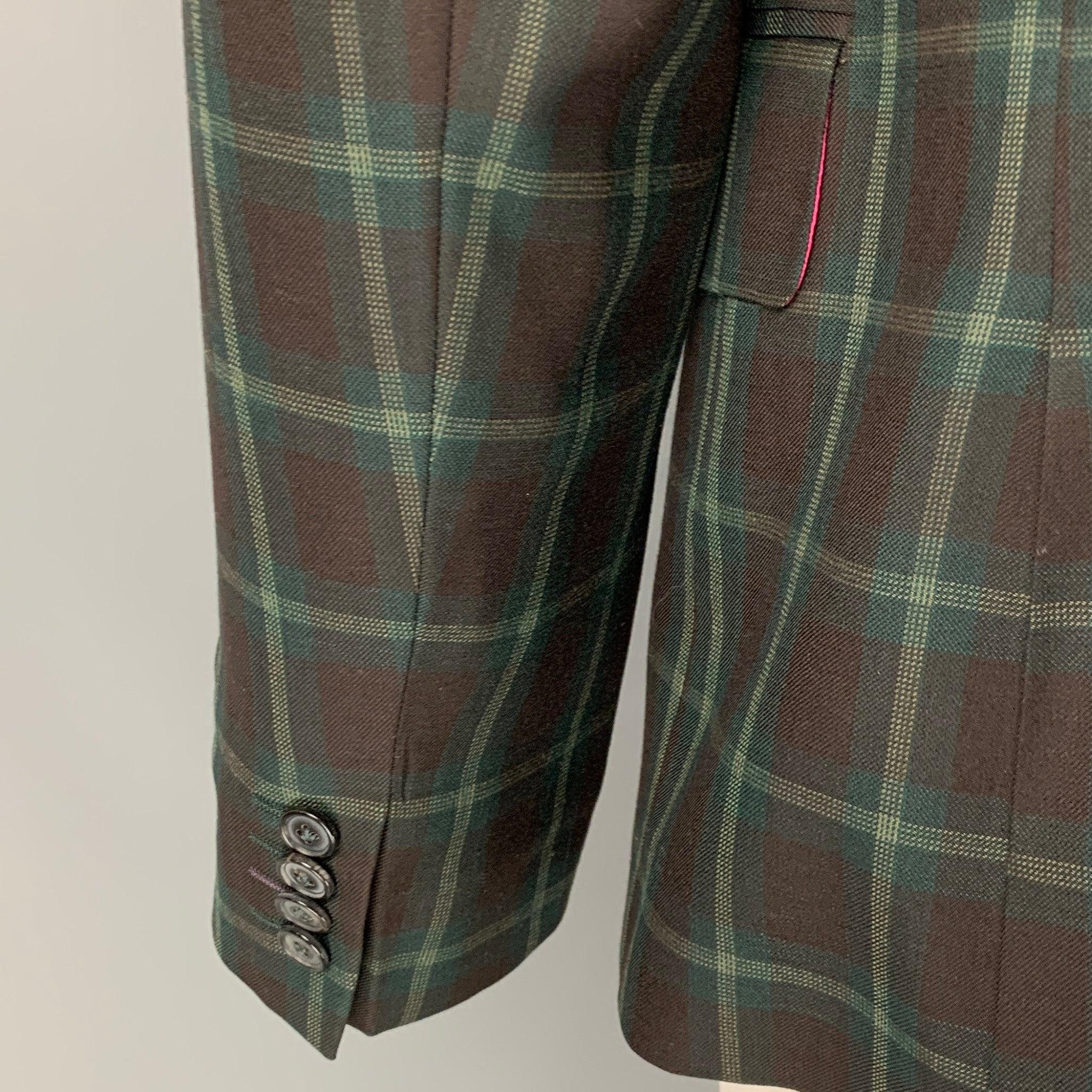PAUL SMITH Soho Fit Size 46 Brown & Green Plaid Wool Notch Lapel Sport Coat For Sale 1