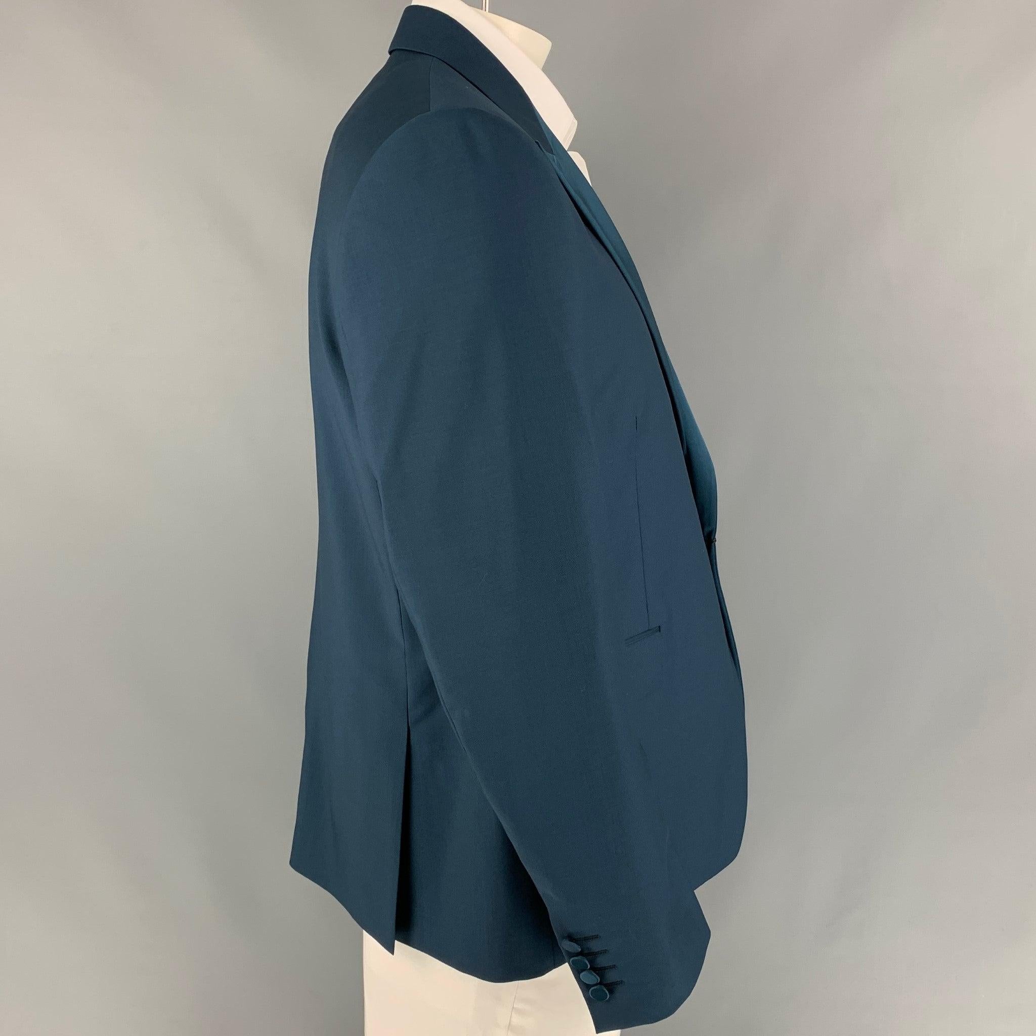 PAUL SMITH Soho Fit Size 46 Teal Wool / Mohair Peak Lapel Sport Coat In Good Condition In San Francisco, CA