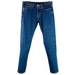 PAUL SMITH SS24 Size 34 Blue Washed Cotton Straight Contrast Stitch Jeans