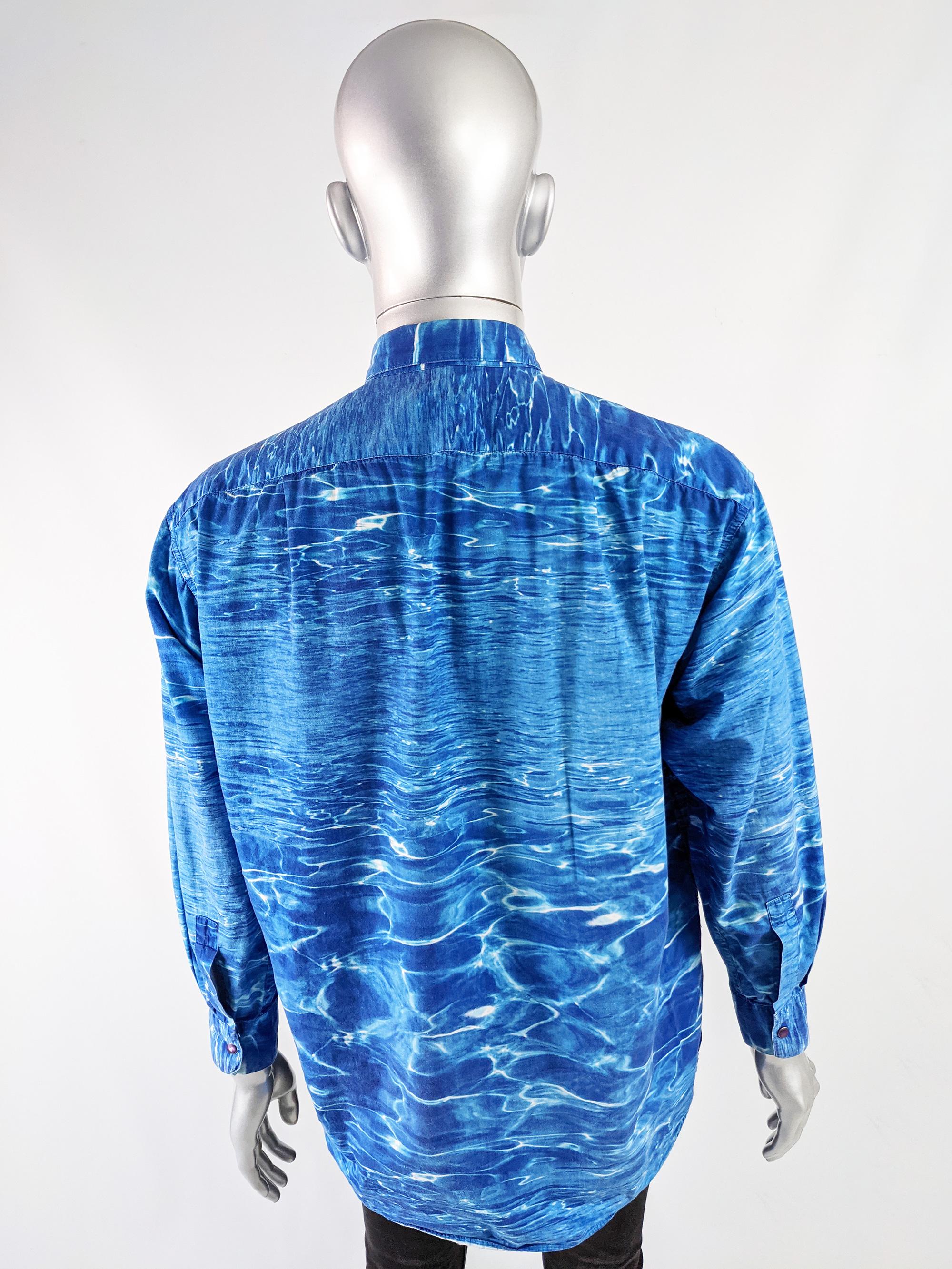 Blue Paul Smith Vintage Mens Ocean Print Shirt, 1990s