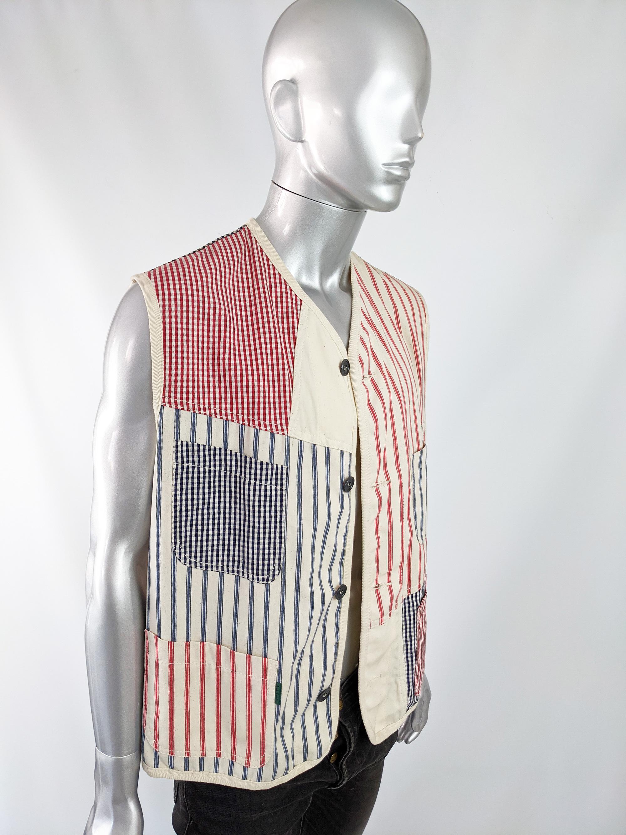 Beige Paul Smith Vintage Mens Patchwork Cotton Vest Sleeveless Jacket, 1990s For Sale