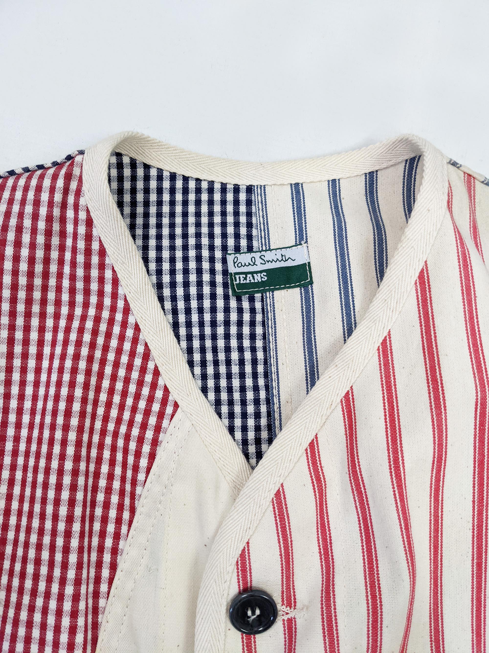 Men's Paul Smith Vintage Mens Patchwork Cotton Vest Sleeveless Jacket, 1990s For Sale