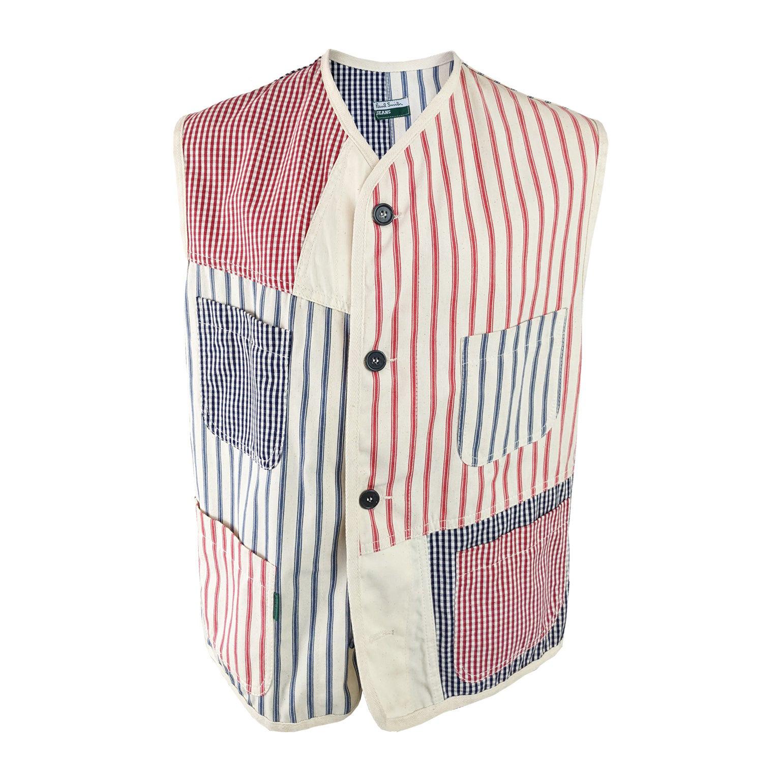 Paul Smith Vintage Mens Patchwork Cotton Vest Sleeveless Jacket, 1990s For Sale