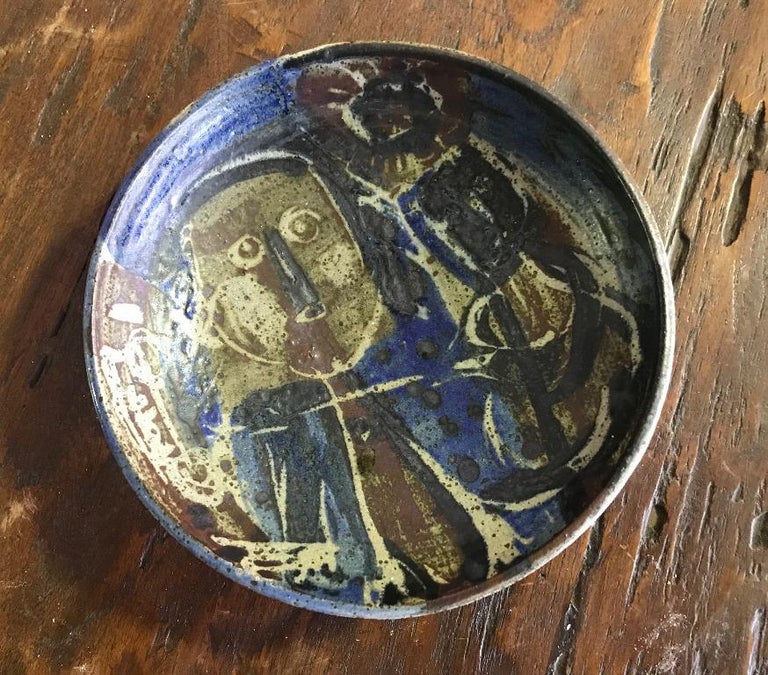 Paul Soldner Decorative Colorful Midcentury Ceramic Pottery Plate Low