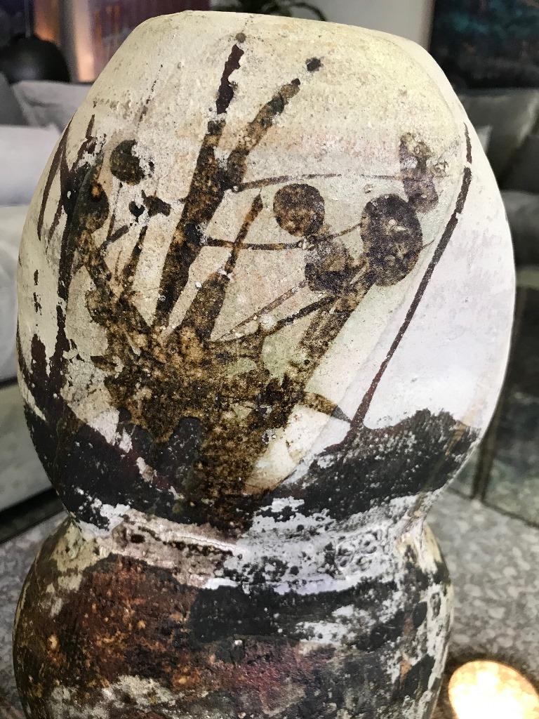 A rather unique and special piece by renowned American potter Paul Soldner who in the 1950s was Peter Voulkos' first student and later became famed for developing the technique now known as 
