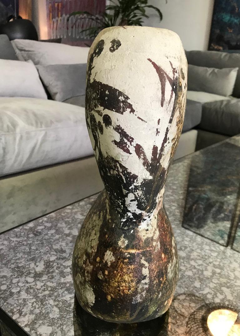 Hand-Crafted Paul Soldner Signed Large Raku Fired Mid-Century Modern Vessel Sculpture Vase For Sale