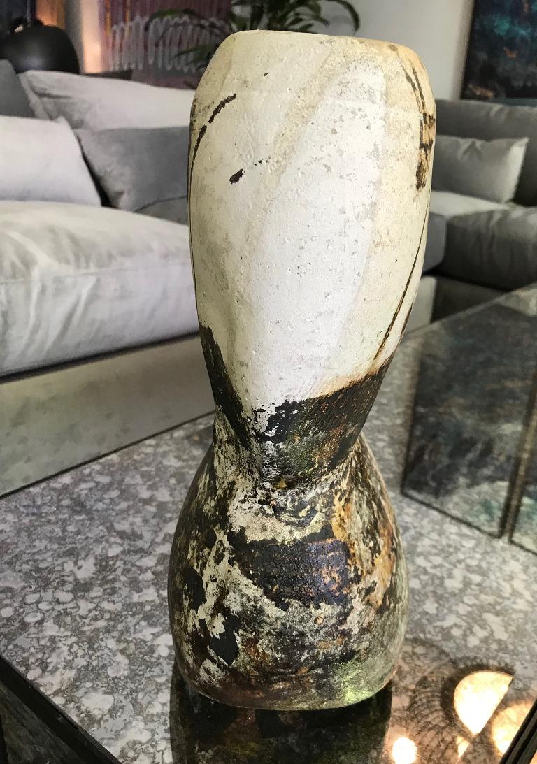 20th Century Paul Soldner Signed Large Raku Fired Mid-Century Modern Vessel Sculpture Vase For Sale